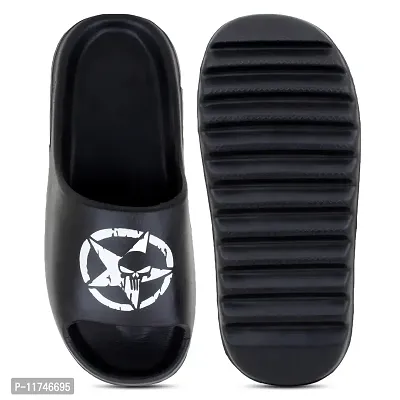 Stylish Zig Zag Skull Black Sliders For Men-thumb4