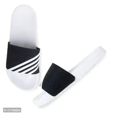 Stylish Fashion Lines White Sliders For Men-thumb3