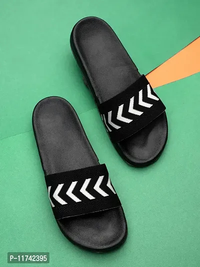 Stylish Fly Knit Big Arrow Black Sliders For Men