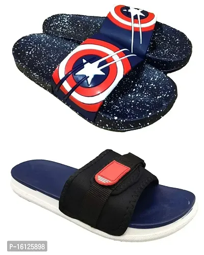 Pampy Angel BigStar Dotted  Velcro PlainD Combo Pack of 2 Slipper/Slides/Flip Flops for Men-thumb0