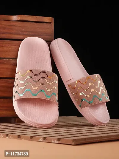 Elegant Fly Knit Wave Pink Flip Flops For Women