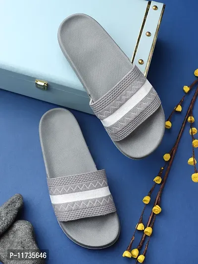 Elegant Fly Knit ZigZag Grey Flip Flops For Women-thumb0