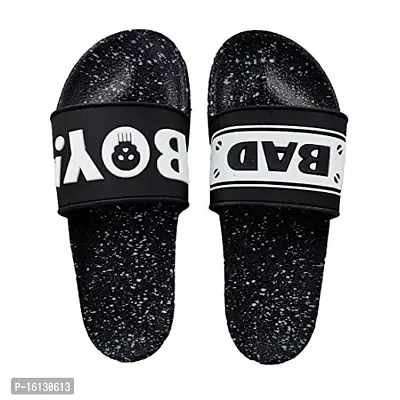 Angel Fashion Black Bad Boy Printed Back Open Trendy Washable Men's Flip Flops , 7 UK/India