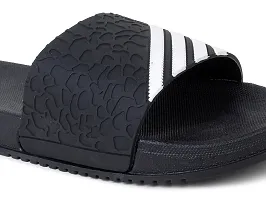 Stylish Fashion Lines Black Sliders For Men-thumb4