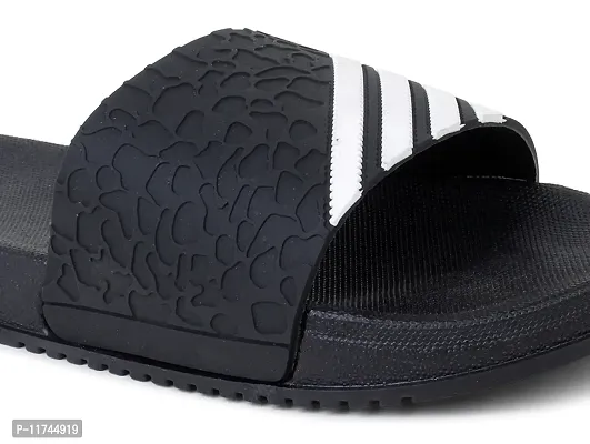 Stylish Fashion Lines Black Sliders For Men-thumb5