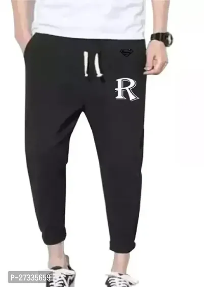 Stylish Black Cotton Blend Printed Regular Track Pants For Men