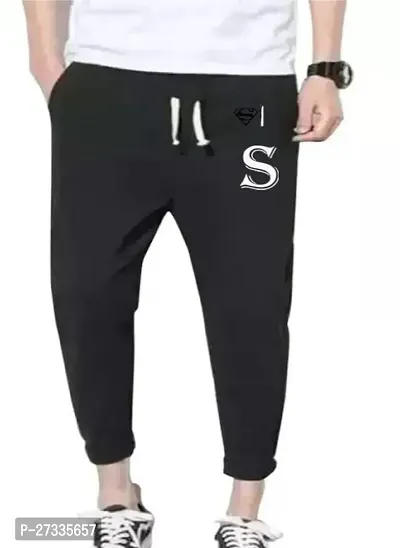 Stylish Black Cotton Blend Printed Regular Track Pants For Men