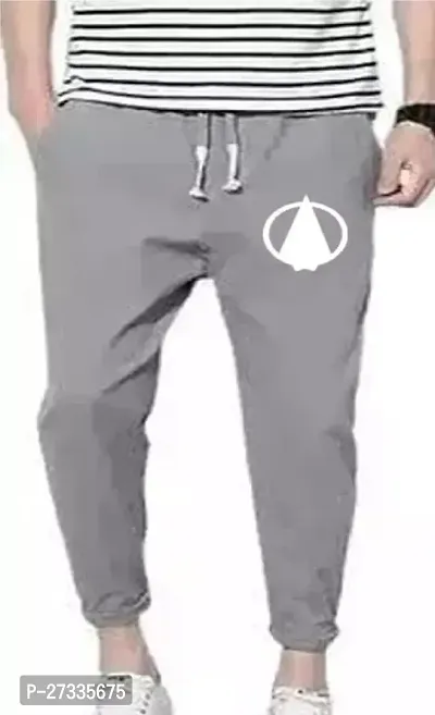 Stylish Grey Cotton Blend Printed Regular Track Pants For Men