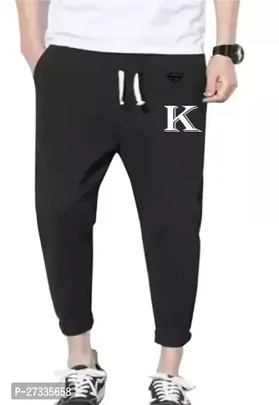 Stylish Black Cotton Blend Printed Regular Track Pants For Men