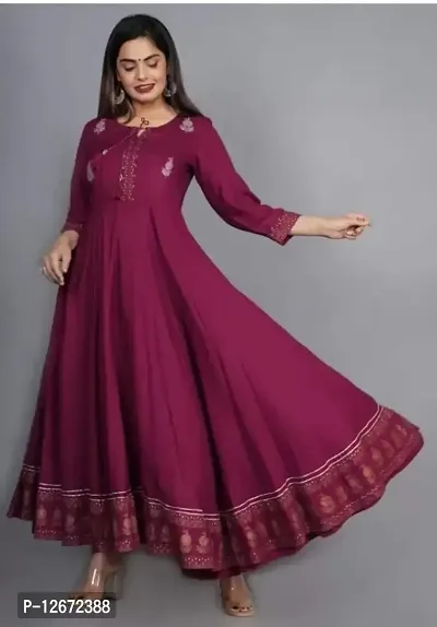 Red Rayon Embroidered Ethnic Gowns For Women