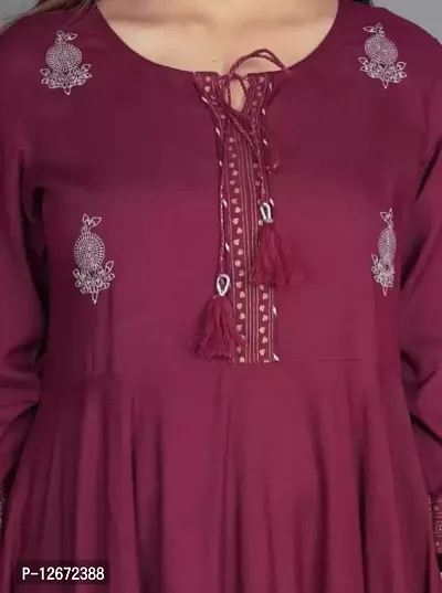 Red Rayon Embroidered Ethnic Gowns For Women-thumb2