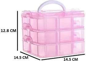 Jewellery Organisers Plastic 3 layer 18 Grid Square Portable Transparent Storage Detachable Box Organizer Case for jewelry sewing button earrings Hair (Pink)-thumb1