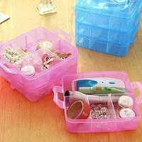 Jewellery Organisers Plastic 3 layer 18 Grid Square Portable Transparent Storage Detachable Box Organizer Case for jewelry sewing button earrings Hair (Pink)-thumb2