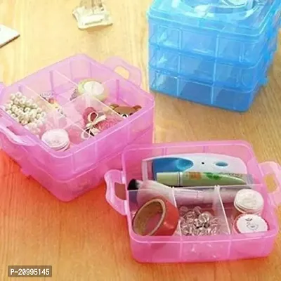 Jewellery Organisers Plastic 3 layer 18 Grid Square Portable Transparent Storage Detachable Box Organizer Case for jewelry sewing button earrings Hair (Pink)-thumb3