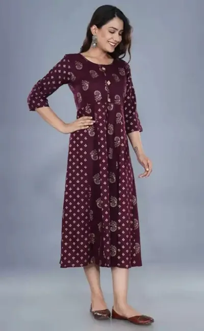 Stylish Rayon 3/4 Sleeves Round Neck Kurta For Women