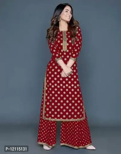 Beautiful Maroon Kurta Palazzo Set For Women-thumb0