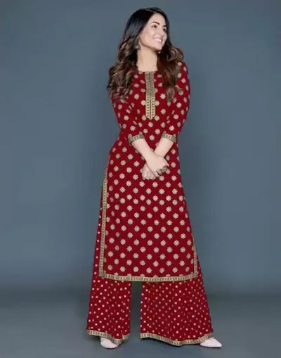 Beautiful Rayon Embroidered Straight Kurti Pant Set