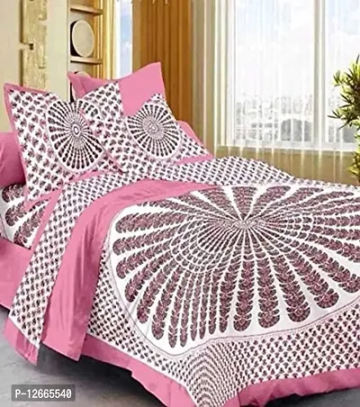 STAGLINE Traditional Designs Printed Pure Cotton Double Super Soft Bedsheet with Two Pillow Covers for Bedroom(Thread Count: 144, Queen, 90 x 100, Pink)-thumb2