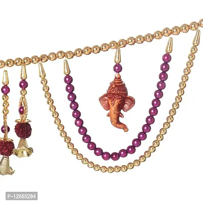 STAGLINE Handmade Traditional Ganesh Pearl with Bell Main Door Hanging/Toran /Bandanwar( 3Feet, Pack of 1) (Purple)-thumb2