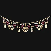 STAGLINE Handmade Traditional Pearl with Fumka Main Door Hanging/Torans/Bandanwar( 3Feet, Pack of 1) (Red-Pink)-thumb1
