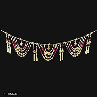 STAGLINE Handmade Traditional Pearl with Fumka Main Door Hanging/Torans/Bandanwar( 3Feet, Pack of 1) (Red-Pink)-thumb2