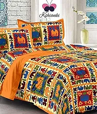 STAGLINE Traditional Designs Printed Pure Cotton Double Super Soft Bedsheet with Two Pillow Covers for Bedroom(Thread Count: 144, Queen, 90 x 100, Yellow-Rajasthan)-thumb2