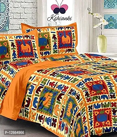 STAGLINE Traditional Designs Printed Pure Cotton Double Super Soft Bedsheet with Two Pillow Covers for Bedroom(Thread Count: 144, Queen, 90 x 100, Yellow-Rajasthan)-thumb3