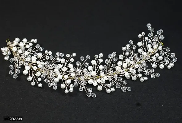 STAGLINE Beautiful Bridal Headband, Tiara  Hair Accessory with White  Flexible Wire and Pearl for Girls/Women (Cream)-thumb2