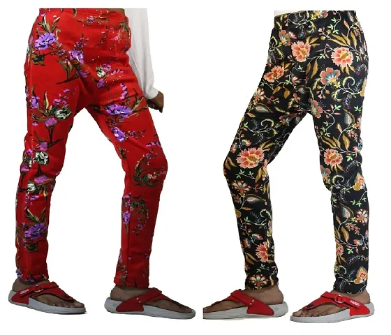 STAGLINE Soft Fleece Warm Printed Regular Fit Pajama/Track Pants/Bottoms Wear/Lower Free Size (Waist Size:- 26 till 34, Pack of 2) (Black-Red)