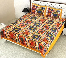 STAGLINE Traditional Designs Printed Pure Cotton Double Super Soft Bedsheet with Two Pillow Covers for Bedroom(Thread Count: 144, Queen, 90 x 100, Yellow-Rajasthan)-thumb4