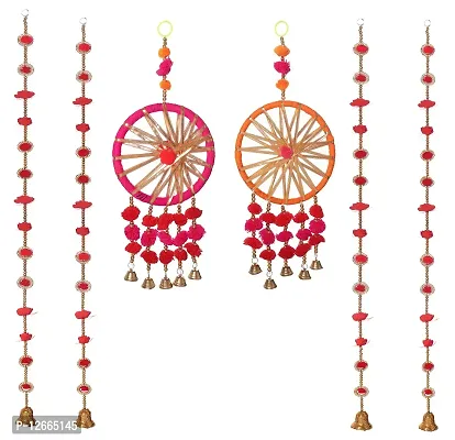 STAGLINE Handcrafted Rajasthani Chakra Design with Artificial Red Rose Design Side Door Hanging/Latkan/Toran for Living Room Main Door Home Decor(Multicolor) Pack of 6-thumb0