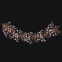 STAGLINE Beautiful Bridal Headband, Tiara  Hair Accessory with White  Flexible Wire and Pearl for Girls/Women (Golden)-thumb3