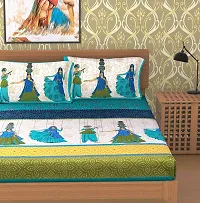 STAGLINE Traditional Designs Printed Pure Cotton Double Super Soft Bedsheet with Two Pillow Covers for Bedroom(Thread Count: 144, Queen, 90 x 100, Blue-White)-thumb1