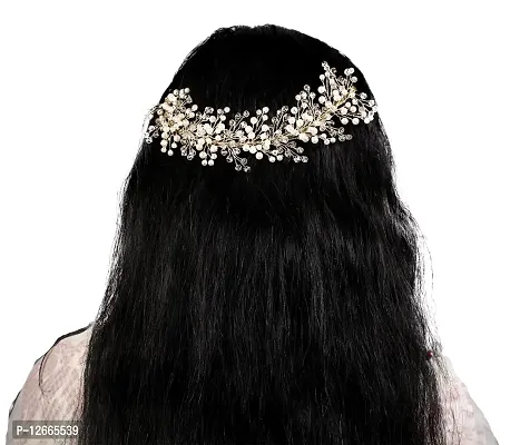 STAGLINE Beautiful Bridal Headband, Tiara  Hair Accessory with White  Flexible Wire and Pearl for Girls/Women (Cream)-thumb0