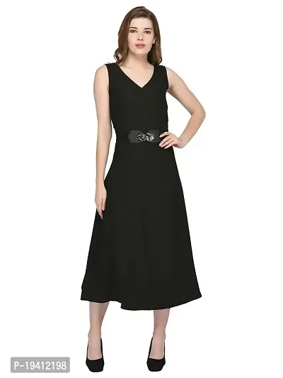 Women's V Neck Sleeveless Super Black Maxi Dress_Black_S