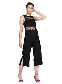 Lace Net Sleeveless Regular Fit Black Jumpsuit-thumb2