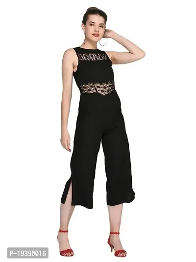 Lace Net Sleeveless Regular Fit Black Jumpsuit-thumb3