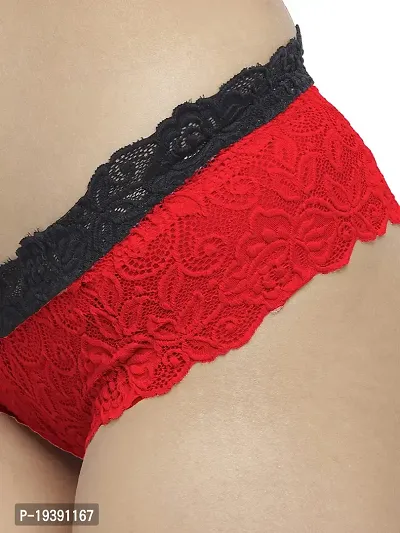 Women Cheeky Lace Mid Waist Floral Underwear Lingerie Brief Panty_Red-thumb5