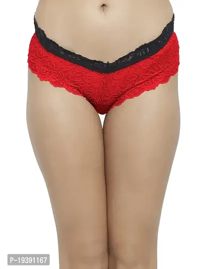 Women Cheeky Lace Mid Waist Floral Underwear Lingerie Brief Panty_Red-thumb0