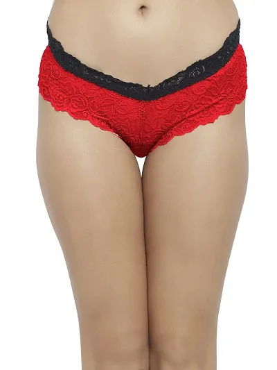 Women Cheeky Lace Mid Waist Floral Underwear Lingerie Brief Panty_Red