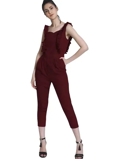 Sleevless Ruffle Slim Fit Full Length Jumpsuit