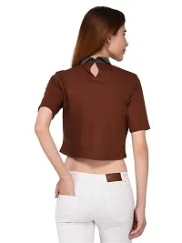 Women's Collared Crop Tshirt with Patch_Brown_M-thumb3