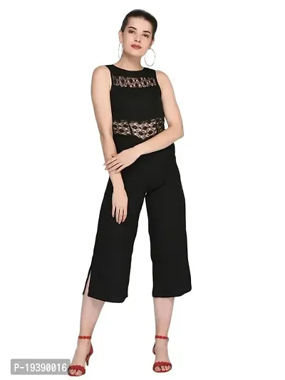 Lace Net Sleeveless Regular Fit Black Jumpsuit-thumb0