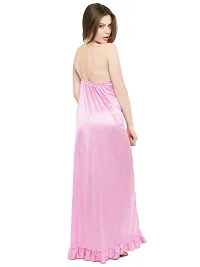 Deep Neck Pink Satin Maxi Night Dress-thumb3