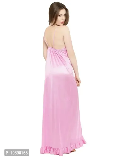 Deep Neck Pink Satin Maxi Night Dress-thumb4