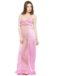 Deep Neck Pink Satin Maxi Night Dress-thumb2