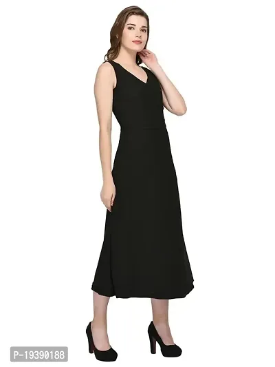 Women's V Neck Sleeveless Super Black Maxi Dress_Black_XS-thumb3