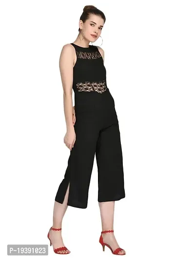 Lace Net Sleeveless Regular Fit Black Jumpsuit-thumb2