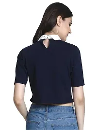 Women's Collared Crop Tshirt with Patch_Navy Blue_M-thumb3