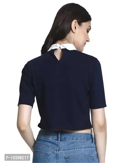 Women's Collared Crop Tshirt with Patch_Navy Blue_M-thumb4